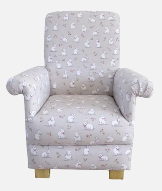Woodland Bunnies Fabric Child's Chair Beige Easter Animals Nursery Armchair Kids