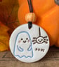 Ceramic cute ghost decoration with pumpkin bead