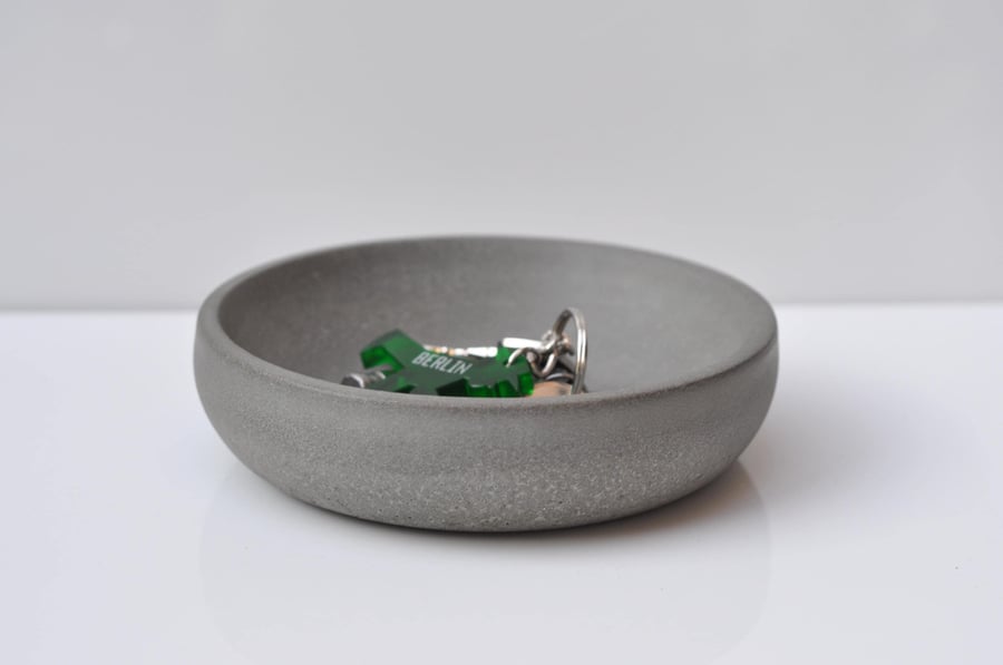 Small Concrete Bowl Shallow Steel Grey Cement Handmade Accessory Bowl Key Bowl J