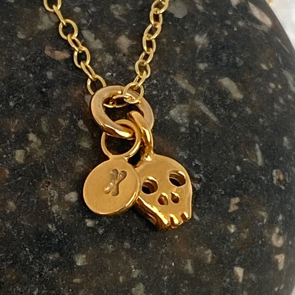 Spooky Skull Personalised Necklace Gold Plated Silver.