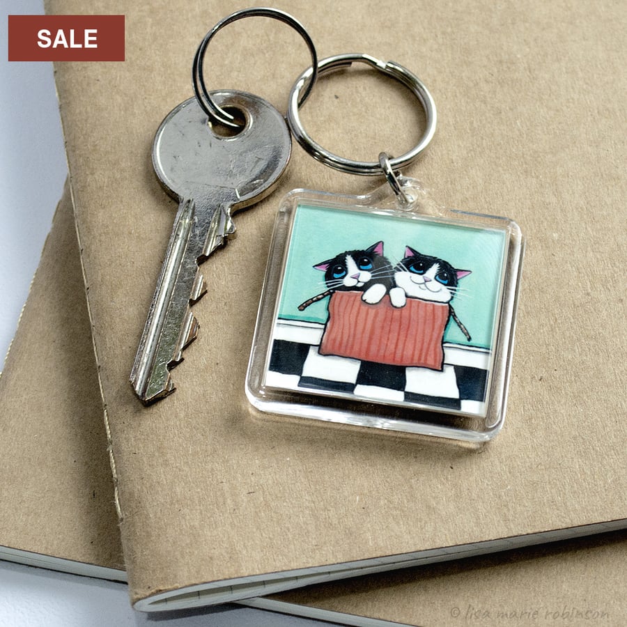 SALE - Two Kittens in a Box Keyring