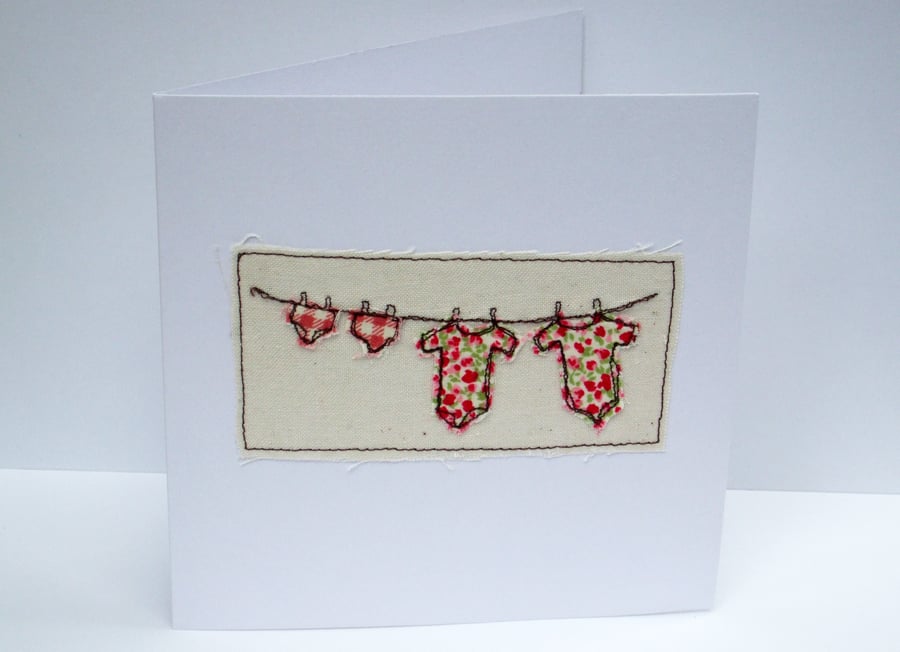 New Baby Twins Card - boys, girls or one of each - Machine Embroidered