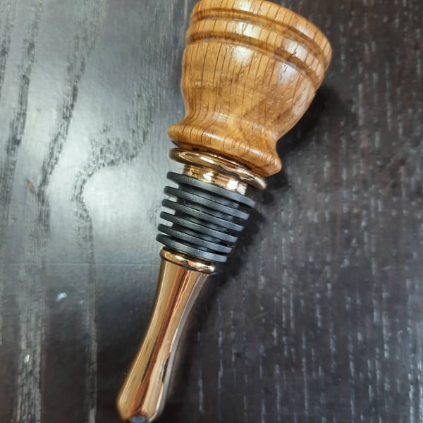 Handmade Woodturned Oak Bottle Stopper - 24ct Gold Plated