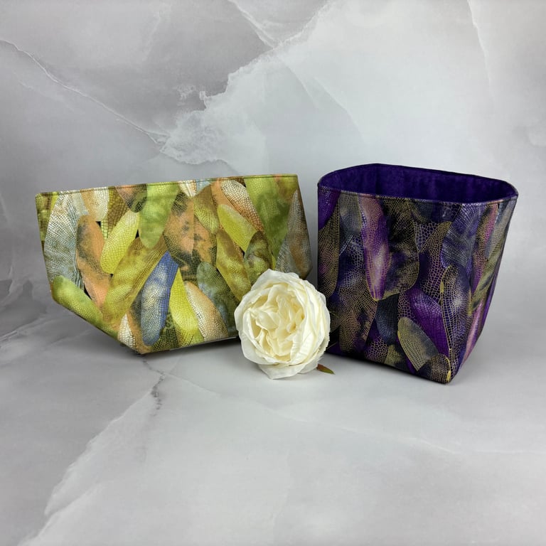 Dragonfly wings fabric basket, Dragonfly storage bin, Handmade