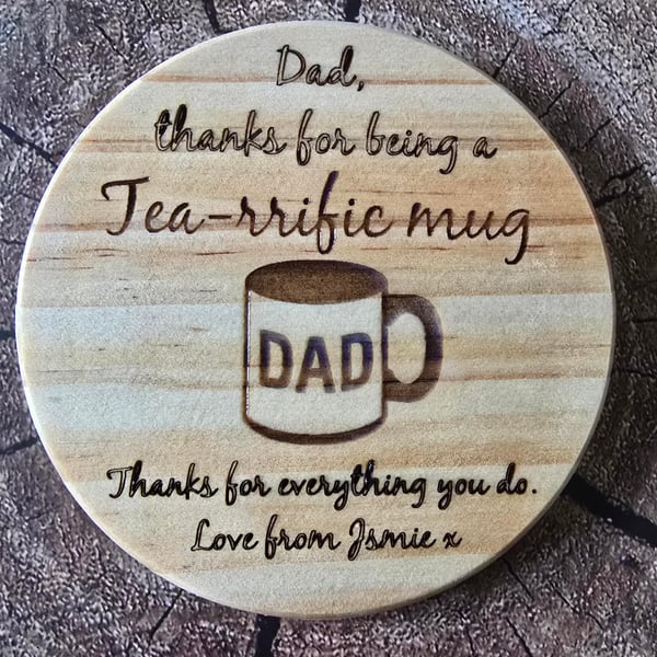 Personalised Dad Joke Wooden Coaster (Tea) - perfect for Father's Day