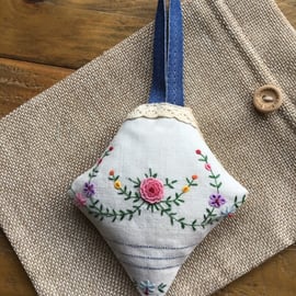 Repurposed embroidery lavender bag.