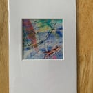 Unique Abstract Art work in a professionally cut aperture ready for framing.