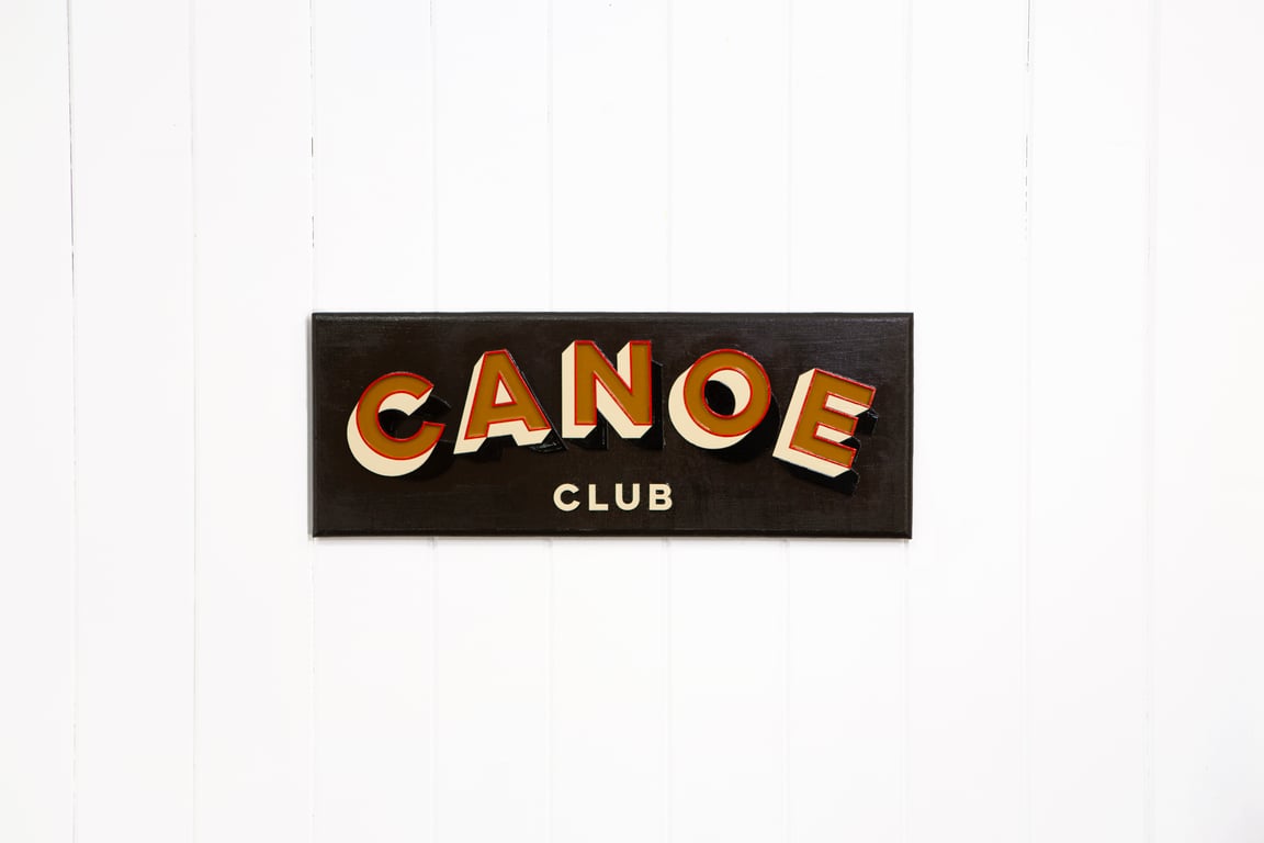 WOODEN TYPOGRAPHIC SIGN: CANOE CLUB - RED