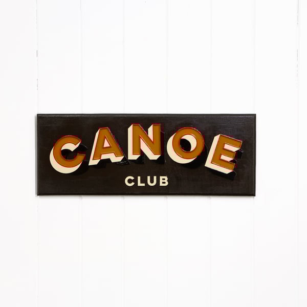 WOODEN TYPOGRAPHIC SIGN: CANOE CLUB - RED