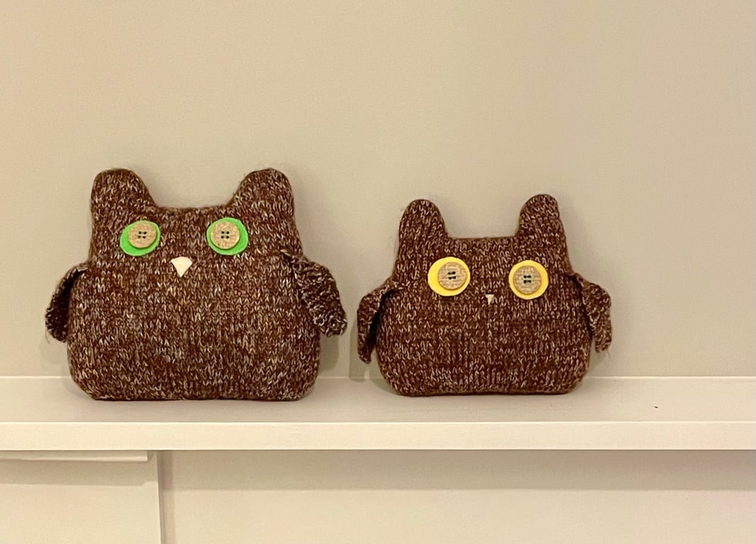 Knitted  brown owls with  button eyes