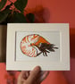Nautilus Original Handmade Lino Print Mounted - Image 1