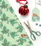 Robin and Holly Christmas Gift Wrap - Vintage Style, Retro Polka Dot - Image 1