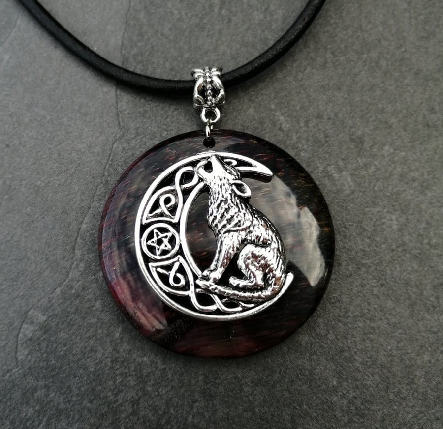 Red Tigers Eye Wolf Necklace