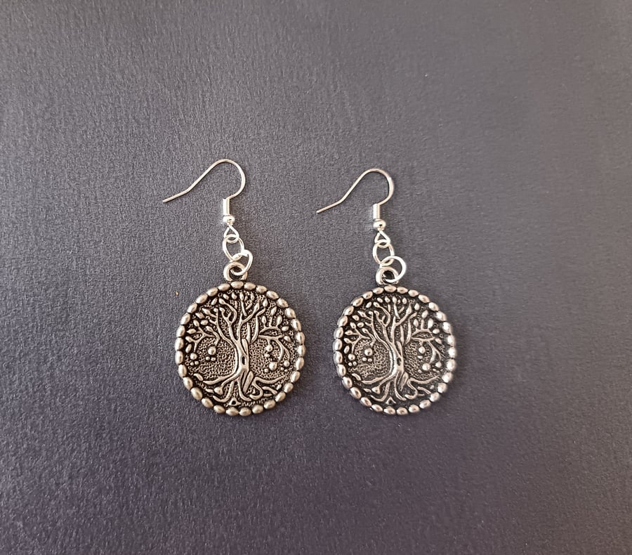 Handmade silver tree of life charm earrings 