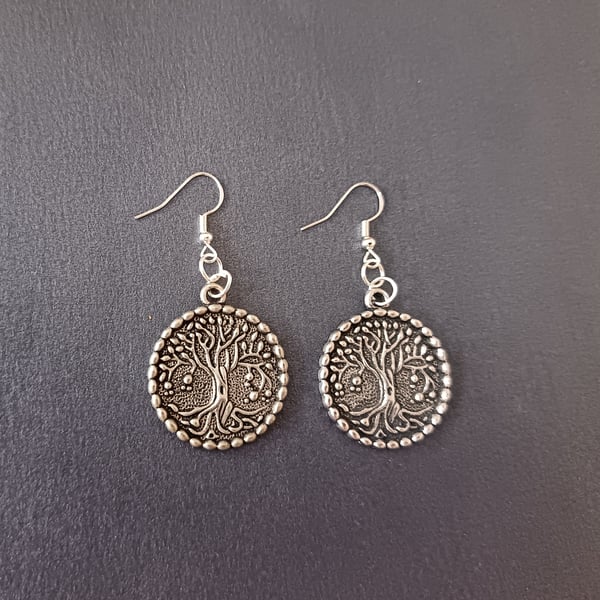 Handmade silver tree of life charm earrings 