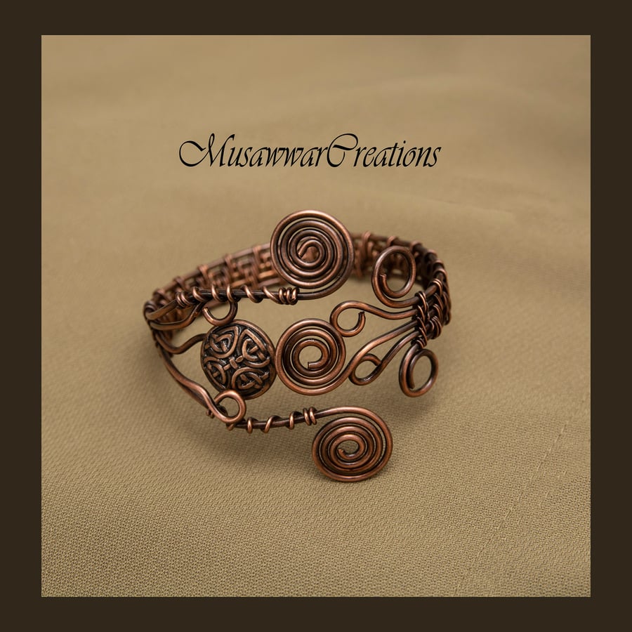 Antique Copper Wire wrapped bracelet cuff , Handmade bracelet cuff ,bohemian 