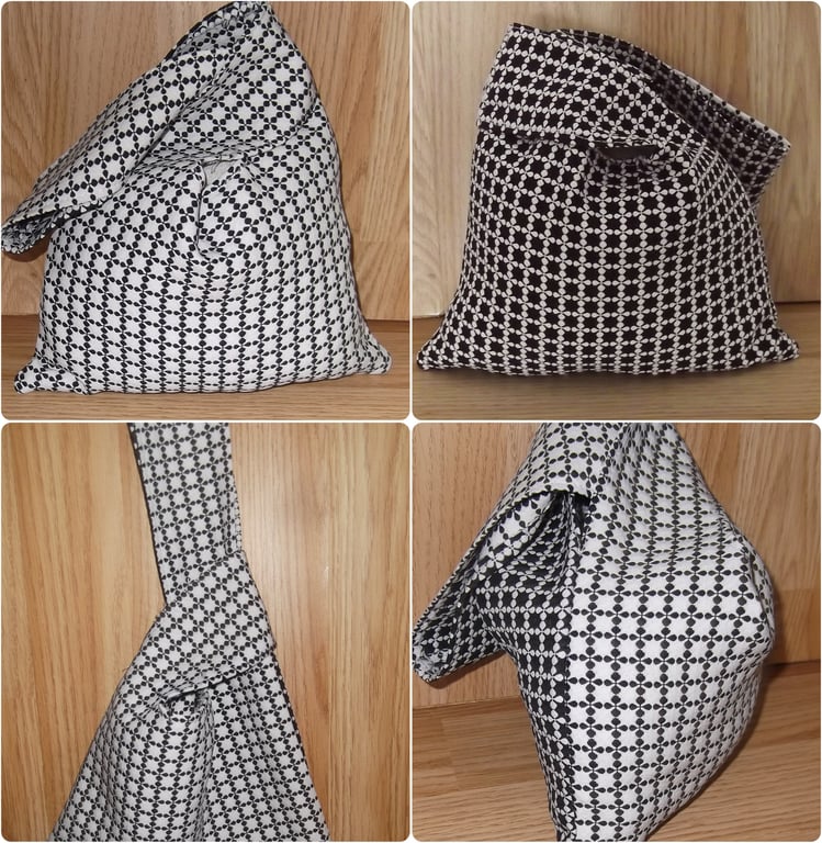 Japanese Knot bag Black white double sided 