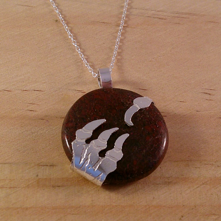 Sterling Silver Dinosaur Bone Dinosaur Claw Necklace (SKU060525)