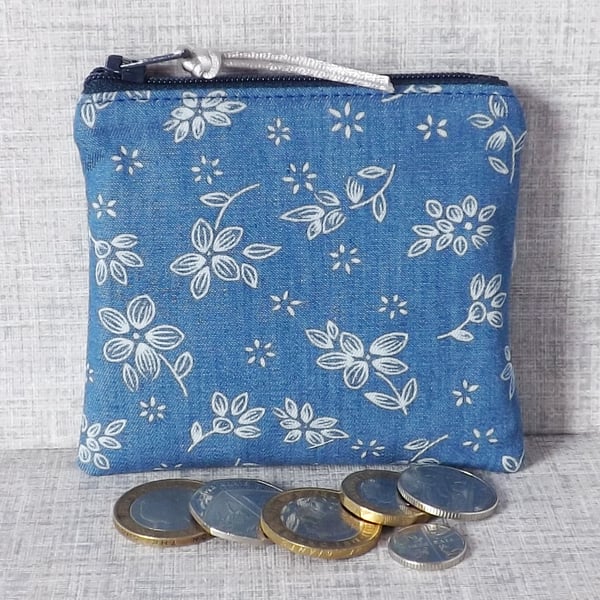 Coin purse, small purse, denim floral.