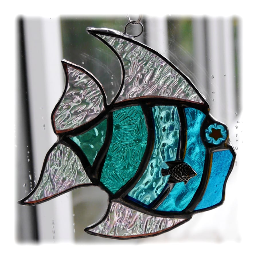 Tropical Fish Suncatcher Stained Glass Handmade Aqua 018