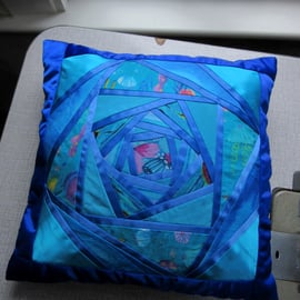 blue patchwork cushion  twisted squares 14" square available with or without pad