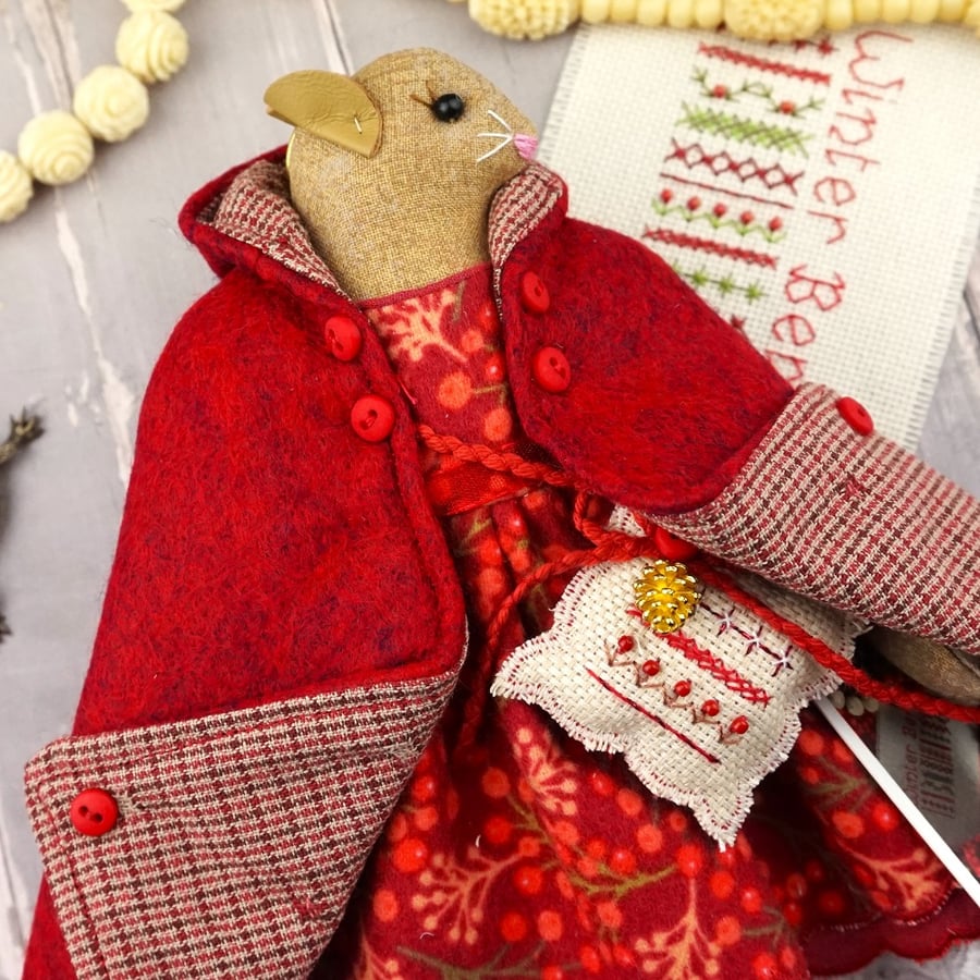 Crimson, A Winter Berry Mouse in a Wool Cape