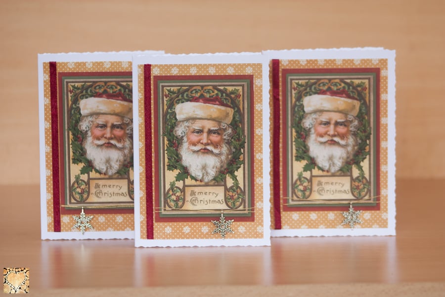 Christmas Cards Father Christmas vintage design set of 3 cards