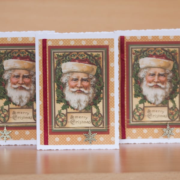 Christmas Cards Father Christmas vintage design set of 3 cards