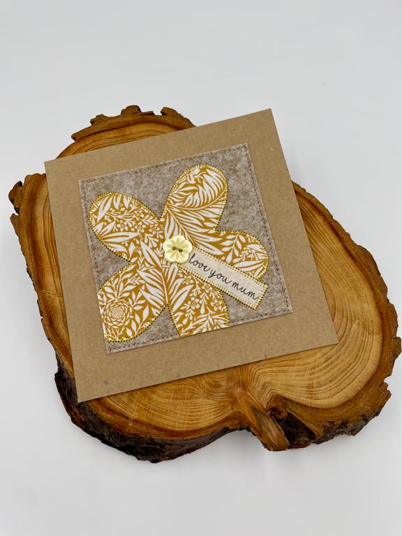 Love you mum Mother's Day appliqué flower card
