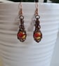 Handmade Red Yellow Sunset Glass & Copper Dangle Wire Wrapped Earrings Gift  - Image 6