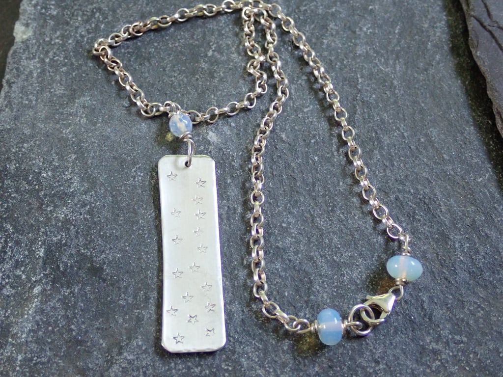 Star Necklace, Sterling Silver, Hand Stamped