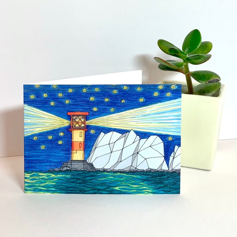 The Needles Lighthouse at Night, Isle of Wight Art Print Card