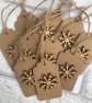 Handmade Wooden Snowflake Gift Tags, Kraft Card, Set of 10