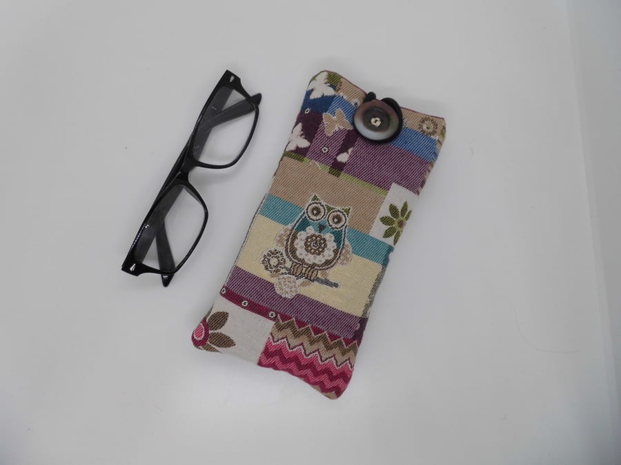  SOLD Glasses case made with owl fabric