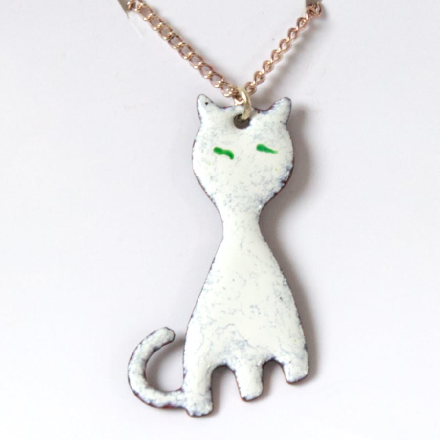 Enamel pendant - white cat