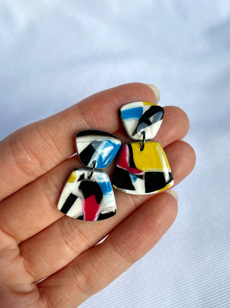 Piet Mondrian art inspired earrings, abstract art, dangle earrings