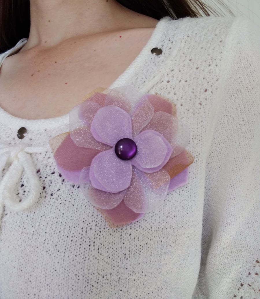 Purple flower brooch, wedding corsage, gift for her, gift for a gardener