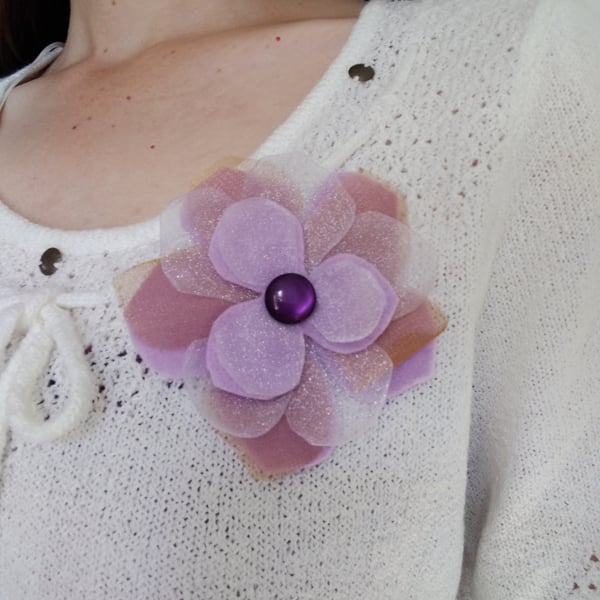 Purple flower brooch, wedding corsage, gift for her, gift for a gardener