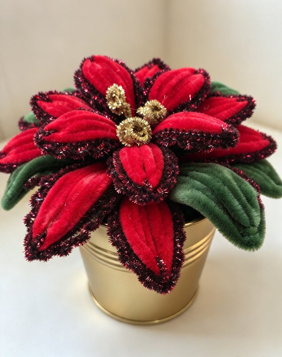 Handmade Everlasting Poinsettia in Gold Metal Style Pot — Christmas Collection