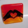 Fused Glass Sunset Hand Heart Coaster