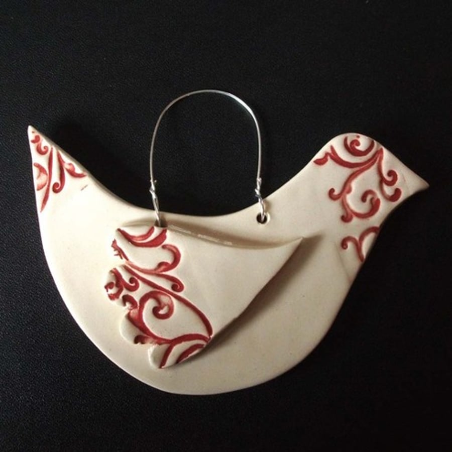 Ceramic bird decoration - raspberry