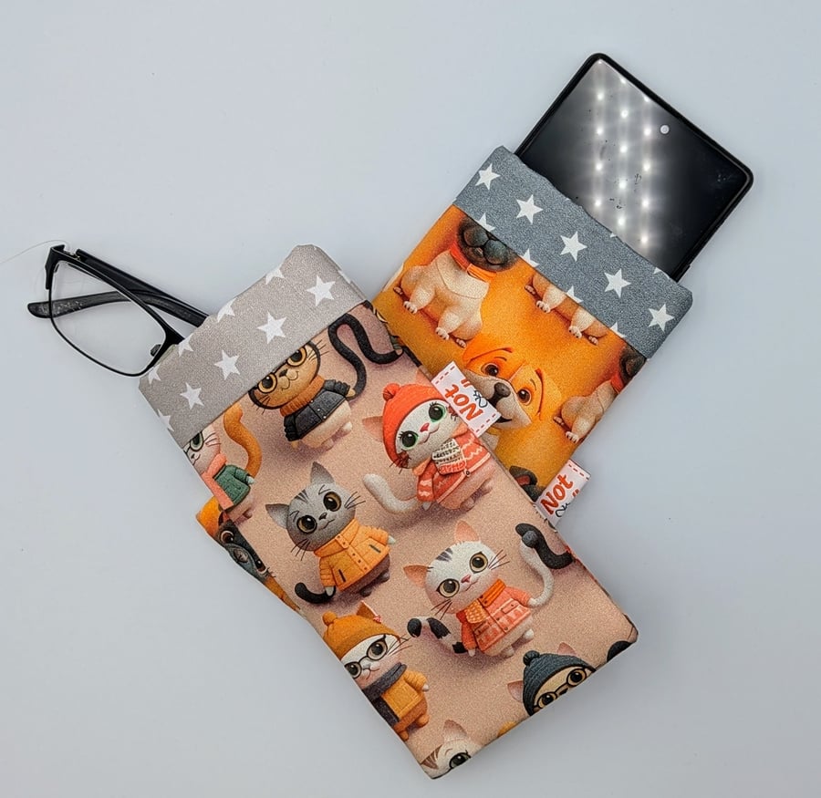 Cotton Fabric Cats or Dogs Glasses case or mobile phone case 