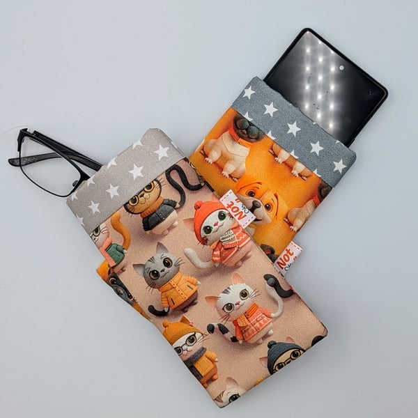 Cotton Fabric Cats or Dogs Glasses case or mobile phone case 