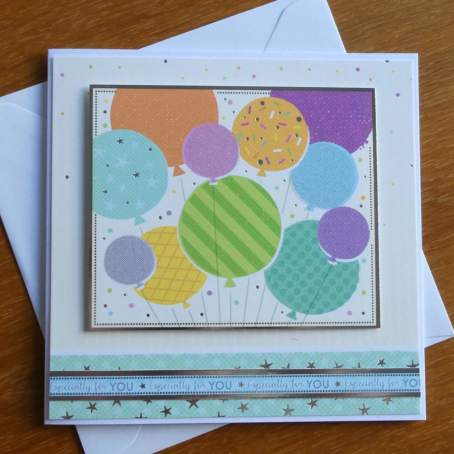 Balloon Birthday Card - Especially For You - Good Luck, Congratulations