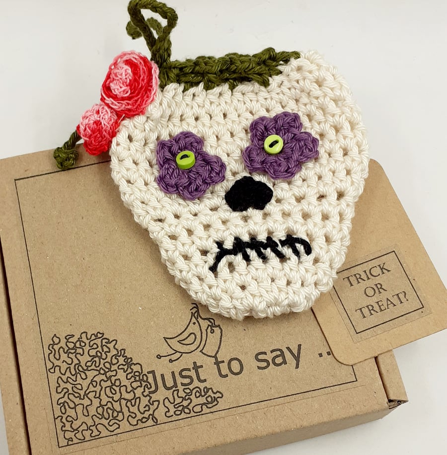 Small Crochet Sugar Skull Pouch