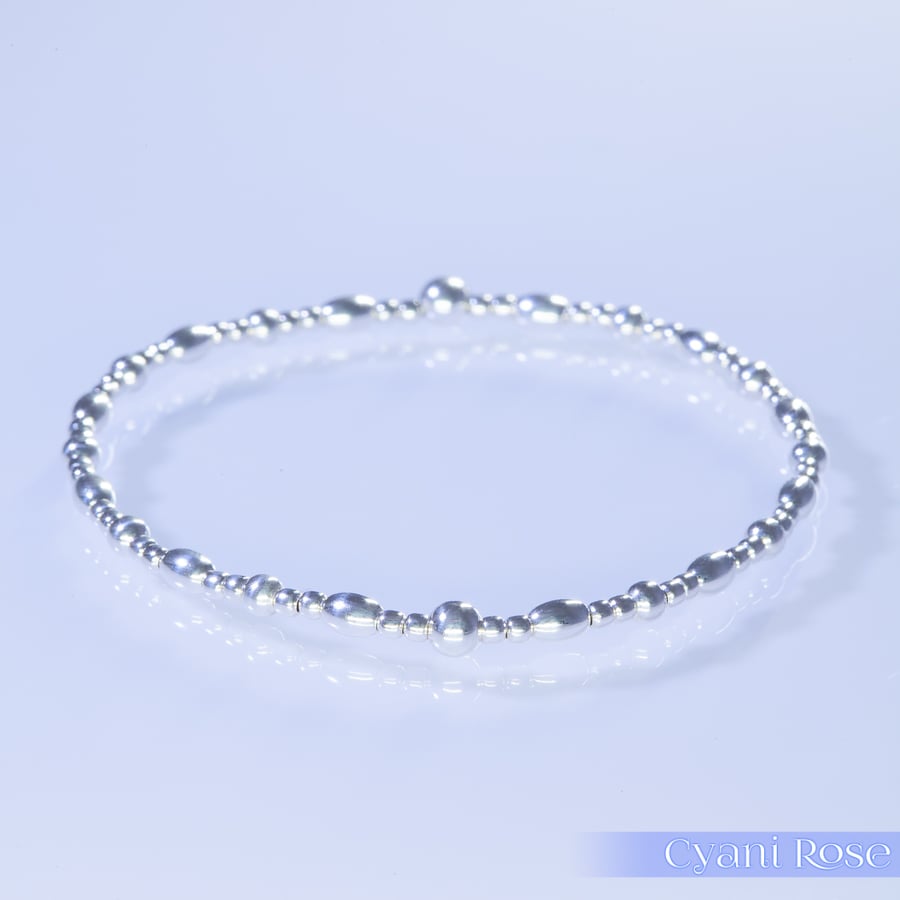 Bracelet sterling silver beaded handmade stretchy stacking dainty