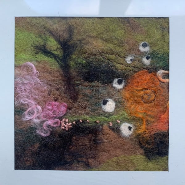 Framed textile picture inspired by sheep grazing on the Yorkshire Dales. 