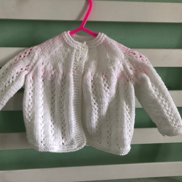 New, Hand knitted traditional newborn baby matinee jacket