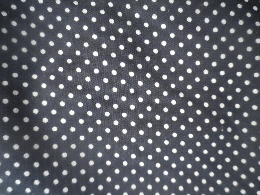2m navy and white small polka dot on cotton cambric, crisp handle,