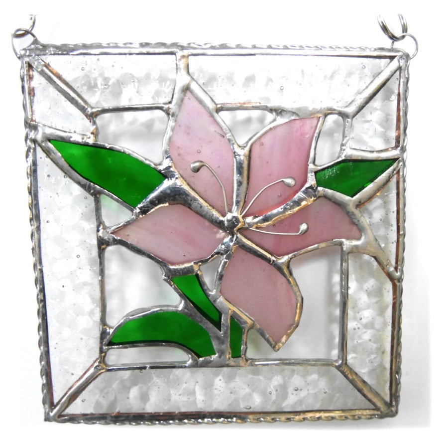 Lily Stained Glass Suncatcher Pink Framed 024